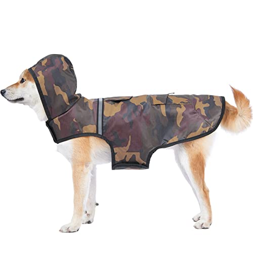 KoKoBin Waterproof Dog Reflective Jacket mit Kapuze Halsloch Super leichte und atmungsaktive wasserdichte Jacke für mittlere und große Hunde (L, braun) von KoKoBin