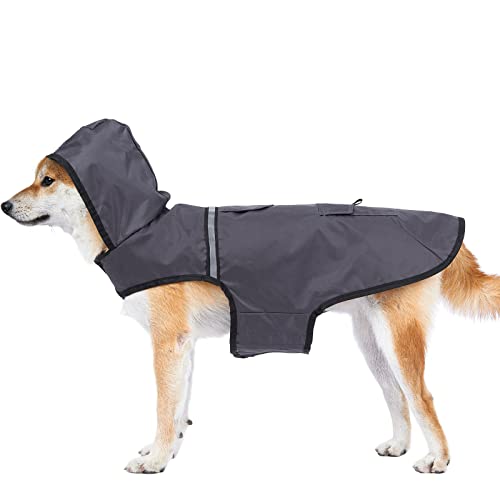KoKoBin Waterproof Dog Reflective Jacket mit Kapuze Halsloch Super leichte und atmungsaktive wasserdichte Jacke für mittlere und große Hunde (L, grau) von KoKoBin