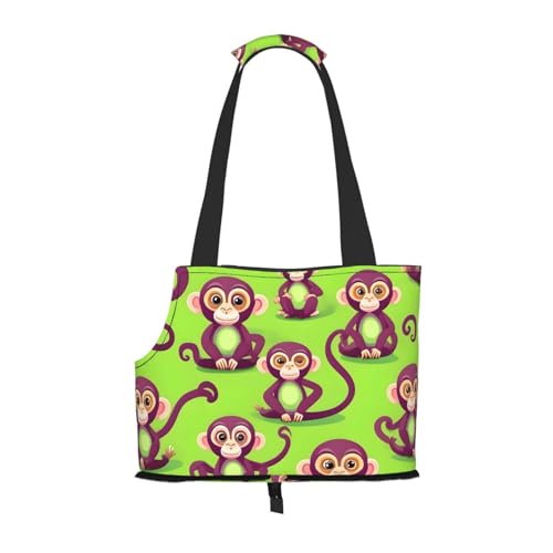 Grüner cleverer Affen-Druck Hundetragetasche für kleine Hunde und Katzen, Anti-Spring-Hunde-Geldbörse, Haustier-Tragetasche mit großen Taschen, Outdoor-Reisen von KoNsev