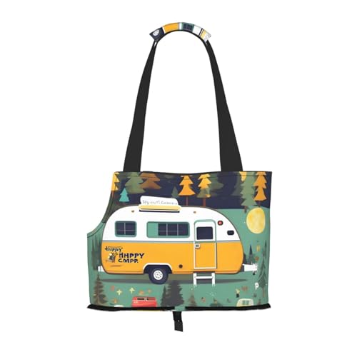 Happy Bus Transporttasche für kleine Hunde und Katzen, mit Camper-Aufdruck, Anti-Spring-Hunde-Geldbörse, Haustier-Tragetasche mit großen Taschen, Outdoor-Reisen von KoNsev