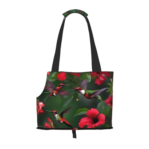Hummingbirds Hundetragetasche für kleine Hunde und Katzen, mit roten Blumen, Hibiskusdruck, Anti-Spring-Hunde-Geldbörse, Haustier-Tragetasche mit großen Taschen, Outdoor-Reisen Hummingbirds Hundetragetasche für kleine Hunde und Katzen, mit roten Blumen, Hibiskusdruck, Anti-Spring-Hunde-Geldbörse, Haustier-Tragetasche mit großen Taschen, Outdoor-Reisen von KoNsev