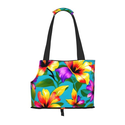 Hundetragetasche für kleine Hunde und Katzen, Motiv: hawaiianische Blumen, springsicher, mit großen Taschen, Outdoor-Reisen von KoNsev