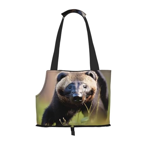 Hundetragetasche für kleine Hunde und Katzen, mit Dachsmotiv, Schwarz und Weiß, mit großen Taschen, für Reisen im Freien von KoNsev