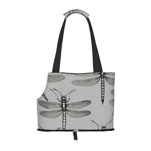 Hundetragetasche für kleine Hunde und Katzen, mit Libellen-Motiv, Grau von KoNsev