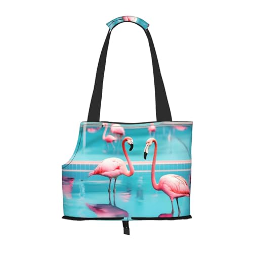 Hundetragetasche mit Flamingo- und Schwimmbad-Aufdruck für kleine Hunde und Katzen, springsicher, mit großen Taschen, Outdoor-Reisen von KoNsev
