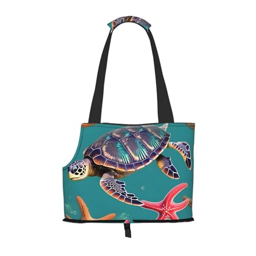 Hundetragetasche mit Meeresschildkröte, Seestern-Muster, für kleine Hunde und Katzen, springsicher, mit großen Taschen, Outdoor-Reisen von KoNsev