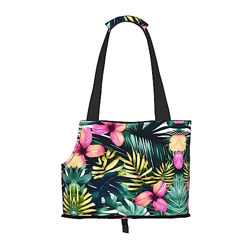 Transportbox für mittelgroße Katzen und Welpen, weich, zusammenklappbar, für U-Bahn/Shopping/Wandern, tropische Sommer-Hawaii-Blumen, Palmblätter-Druck Transportbox für mittelgroße Katzen und Welpen, weich, zusammenklappbar, für U-Bahn/Shopping/Wandern, tropische Sommer-Hawaii-Blumen, Palmblätter-Druck von KoNsev