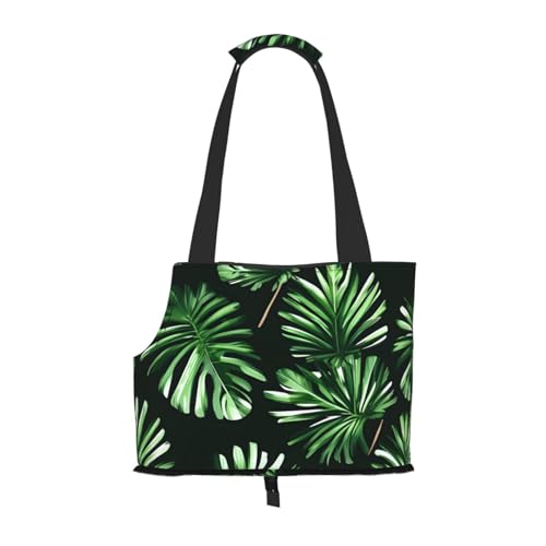 Transporttasche für kleine Hunde und Katzen, mit grünen Blättern der Palme, tropischer Pflanzendruck, mit großen Taschen, Outdoor-Reisen von KoNsev
