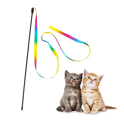 Koboko 8 Stück Katzenangel,Rainbow Ribbon Zauberstab Katzenspielzeug Selbstbeschäftigung für Kitten Training,Interaktiver Rainbow Katzenspielzeug für Das Spielen von (60cm) von Koboko
