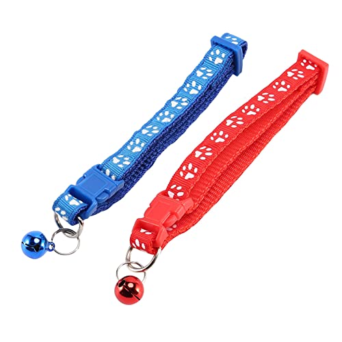 Kochenty 2 verstellbare Halsbänder mit Glocken, Klauen-Druckdesign für Haustiere, schnelles und sicheres Halsband (rot und blau) von Kochenty