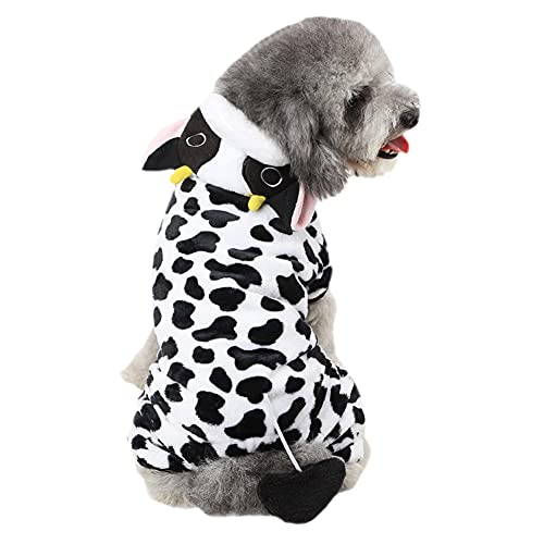 Hundekostüm, Kuh-Kostüm, lustiges Halloween-Kostüm, Kuh, Cosplay, Winter, warmer Milch-Pyjama für kleine und mittelgroße Hunde, bezaubernder 4-Beine-Samt, Bauernhof-Kostüme, Kapuzenmantel, Pyjama von Kodervo