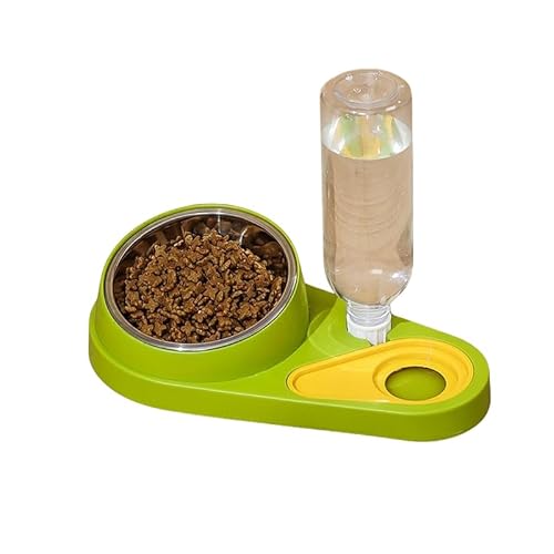 Katzennapf-Set 16° Neigbar Doppelter Futternapf für Nass- Trockenfutter, mit Automatischer Wasserflasche, für Kleine und Mittelgroße Hunde und Katzen (Grün) von König Design