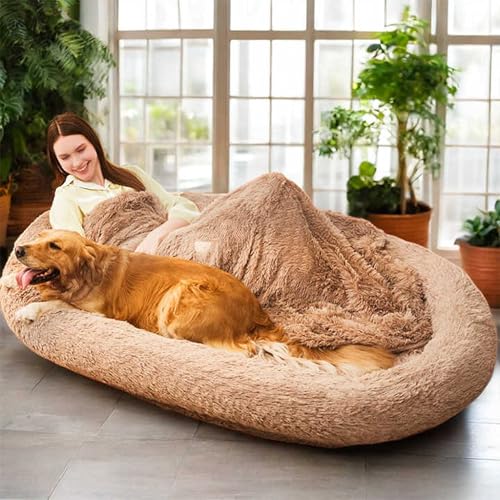 Koi Reigning PlushHaven Deluxe Comfort Lounge menschliches Hundebett mit Kissen und Decke für Erwachsene, Kinder und Haustiere Großes Plüsch-Memory-Foam-Liege mit wasserabweisendem Bezug, Braun Koi Reigning PlushHaven Deluxe Comfort Lounge menschliches Hundebett mit Kissen und Decke für Erwachsene, Kinder und Haustiere Großes Plüsch-Memory-Foam-Liege mit wasserabweisendem Bezug, Braun von Koi Reigning