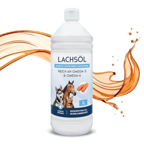 1000ml Premium Lachsöl für Hunde, Katzen und Pferde | Reich an Omega 3 & 6 Fettsäuren - 100% Natürliches Fischöl im 1 Liter Gebinde von Koi- und Bonsaipark Herdecke
