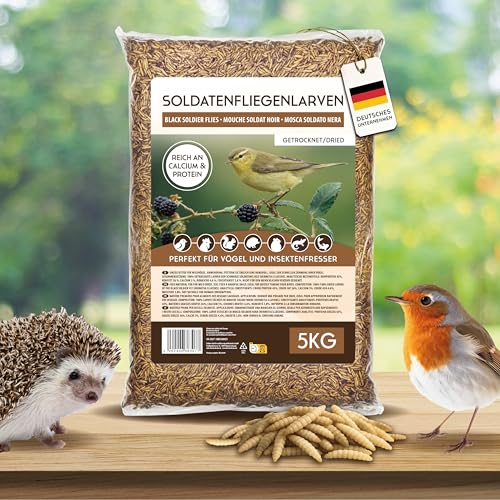 Koi-Herdecke Soldatenfliegenlarven 5kg, getrocknet, Black Soldier Fly - wie Mehlwürmer, Reich an Proteinen und Nährstoffen, Naturfutter für Vögel, Fische, Nager und Reptilien von Koi- und Bonsaipark Herdecke