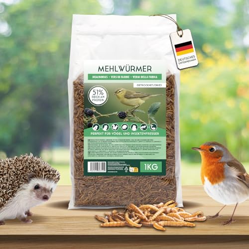 Koi-Herdecke getrocknete Mehlwürmer 1kg, natürliches Insektenfutter, Reich an Proteinen und Nährstoffen, Futter für Vögel, Fische, Nager und Reptilien - Hühner & Schildkröten von Koi- und Bonsaipark Herdecke
