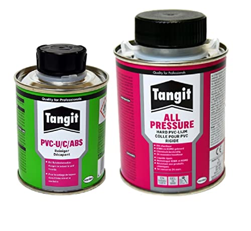 Tangit PVC Set All Pressure Kleber 250 ml & Reiniger 125 ml Pinsel- Spezialkleber für Verbindung und Montage von Hart PVC-U Rohren/Poolbau-Teichbau-Dachrinnemontagen mit PVC Teil zur Probeklebung Tangit PVC Set All Pressure Kleber 250 ml & Reiniger 125 ml Pinsel- Spezialkleber für Verbindung und Montage von Hart PVC-U Rohren/Poolbau-Teichbau-Dachrinnemontagen mit PVC Teil zur Probeklebung von Koi- und Bonsaipark Herdecke