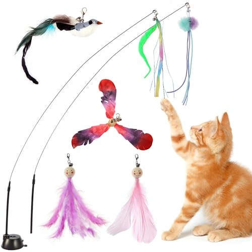 Kojude Katzenstab-Spielzeug mit Saugnapf, interaktives Vogel-Simulations-Katzenspielzeug-Set, inklusive 1 Ersatzvögel und 5 Federspielzeuge mit Glocken Kojude Katzenstab-Spielzeug mit Saugnapf, interaktives Vogel-Simulations-Katzenspielzeug-Set, inklusive 1 Ersatzvögel und 5 Federspielzeuge mit Glocken von Kojude