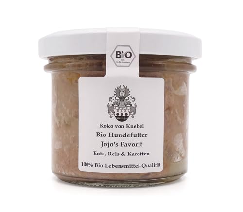 Bio Hundefutter im Glas -Organic Dog Dinner - Bio Hundefutter JoJo - Ente, Reis&Karotten Glas 12 x 100g [Premium Nassfutter] - 100% Bio Qualität - Koko von Knebel von Koko von Knebel