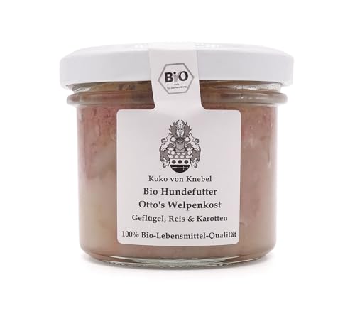 Bio Hundefutter im Glas -Organic Dog Dinner - Bio Hundefutter Otto - Huhn, Reis&Karotten Glas 12 x 100g [Premium Nassfutter] - 100% Bio Qualität - Koko von Knebel von Koko von Knebel