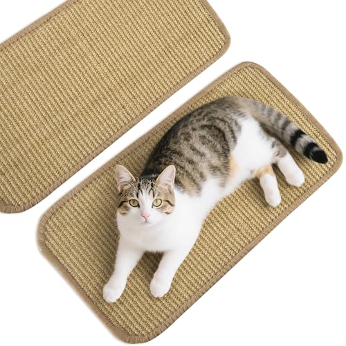 Kratzmatte Katze 2 Stück, Natürliche Sisal Teppich, Kratzteppich Kratzpads für Katzen, Katzenkratzmatte für Schützt Teppiche&Sofas, Klettverschluss+Doppelseitige Klebefixierung Design, 50x25 cm von Cheerhom