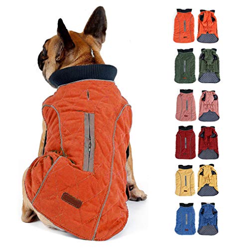 Komate Hund Winterjacken Mäntel Hundewarmweste mit Reflexstreifen Geschirr Leine Loch Outfit Kleidung für kleine, mittelgroße Hunde Haustier (L (Brustumfang: 54-64 cm), Orange) von Komate
