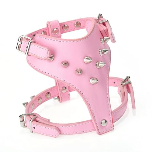 Komdndht Welpen-Hundegeschirr Aus Leder mit Spikes und Nieten, Weste für Hunde Kleiner Rassen, Hundeleine, Hundehalsband, 1 Stück, Rosa von Komdndht