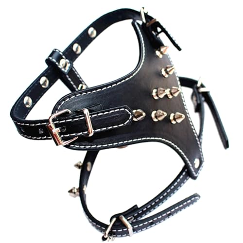 Komdndht Welpen-Hundegeschirr-Weste Aus Leder mit Spikes und Nieten für Kleine Rassen, Hundegeschirr, Hundeleine, Hundehalsband, 1 Stück, Schwarz von Komdndht