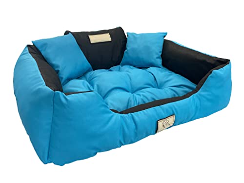 KomfortHome Premium Hunde- und Katzenbett mit Zwei Kissen - Waschbar, Wasserdicht, Kratzfest, PVC-Material - Perfekt für Komfort & Hygiene (100 x 75 cm, Blau) von KomfortHome