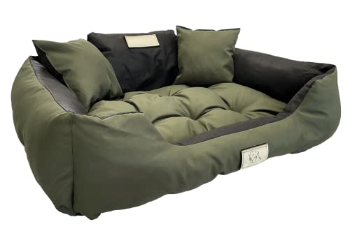 KomfortHome Premium Hunde- und Katzenbett mit Zwei Kissen - Waschbar, Wasserdicht, Kratzfest, PVC-Material - Perfekt für Komfort & Hygiene (115 x 95 cm, Grün) von KomfortHome