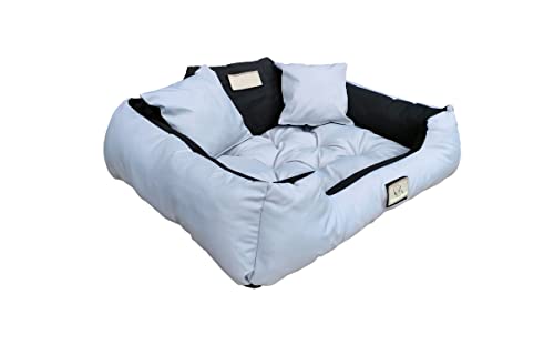 KomfortHome Premium Hunde- und Katzenbett mit Zwei Kissen - Waschbar, Wasserdicht, Kratzfest, PVC-Material - Perfekt für Komfort & Hygiene (115 x 95 cm, Hellgrau) von KomfortHome