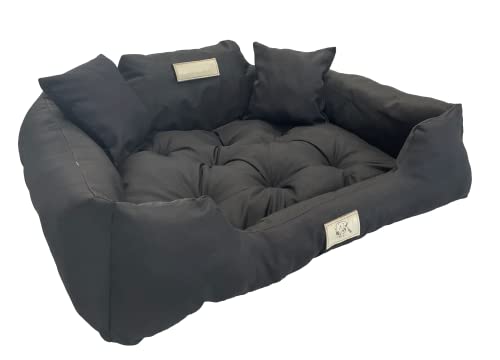 KomfortHome Premium Hunde- und Katzenbett mit Zwei Kissen - Waschbar, Wasserdicht, Kratzfest, PVC-Material - Perfekt für Komfort & Hygiene (115 x 95 cm, Schwarz) von KomfortHome