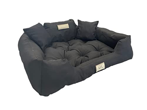 KomfortHome Premium Hunde- und Katzenbett mit Zwei Kissen - Waschbar, Wasserdicht, Kratzfest, PVC-Material - Perfekt für Komfort & Hygiene (130 x 105 cm, Schwarz) von KomfortHome