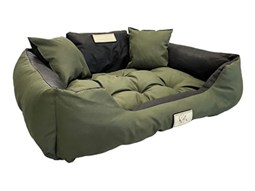 KomfortHome Premium Hunde- und Katzenbett mit Zwei Kissen - Waschbar, Wasserdicht, Kratzfest, PVC-Material - Perfekt für Komfort & Hygiene (145 x 115 cm, Grün) von KomfortHome