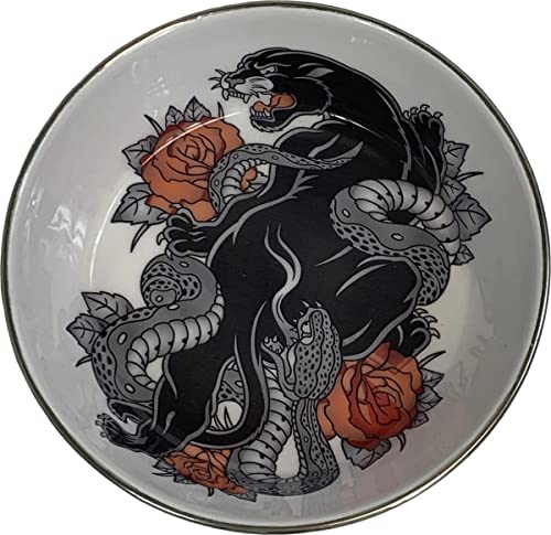 Komodo Panther Design Reptilienschale aus emailliertem Edelstahl | künstlerisches Tattoo-Muster mit Gummiboden, groß, 6 Tassen Schüssel von Komodo