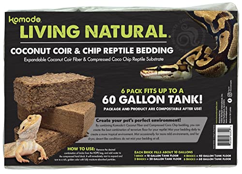Komodo Reptilien-Kokosfaser-Chip- und Torf-Bündel | 4 Ziegel Chips und 2 Ziegel Torf-Reptilien-Terrarium-Bettwäsche | passend für bis zu 18 Liter Tank von Komodo