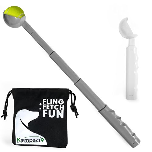 Kompact9 THE BALL LAUNCHER REIMAGINED Compact9 – Einziehbarer Hundeballwerfer im Taschenformat, aus recyceltem Kunststoff, entworfen und hergestellt, passend für einen Standard-Tennisball (grau) von Kompact9 THE BALL LAUNCHER REIMAGINED