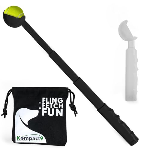 Kompact9 THE BALL LAUNCHER REIMAGINED Compact9 – Einziehbarer Hundeballwerfer im Taschenformat, aus recyceltem Kunststoff, entworfen und hergestellt, passend für einen Standard-Tennisball (schwarz) von Kompact9 THE BALL LAUNCHER REIMAGINED