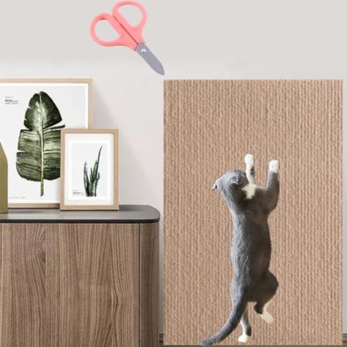 Cuttable Size Asisumption Cat Scratching Mat, 39.4’’ X 11.8’’ Cat Scratching Mat - Protecting Furniture, Trimmable Self-Adhesive Cat Couch Protector, for Wall Furniture (Khaki, 11.8 * 39.4in) von Konenbra