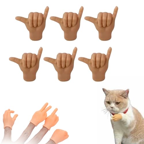 Konenbra Mini Hands for Cats - Tiny Hands for Cats, Tiny Hands for Fingers, Tiny Finger Hands, Mini Hands for Fingers, Mini Crossed Hands for Cats, Mini Human Hands for Cats, Tiny Hands Toy (6PC-A) von Konenbra