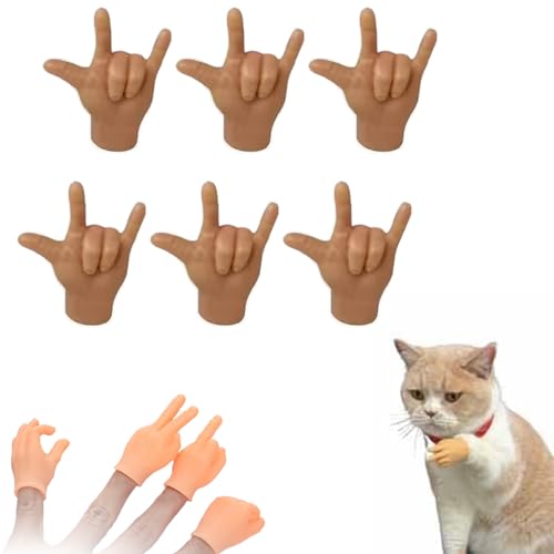 Konenbra Mini Hands for Cats - Tiny Hands for Cats, Tiny Hands for Fingers, Tiny Finger Hands, Mini Hands for Fingers, Mini Crossed Hands for Cats, Mini Human Hands for Cats, Tiny Hands Toy (6PC-C) von Konenbra