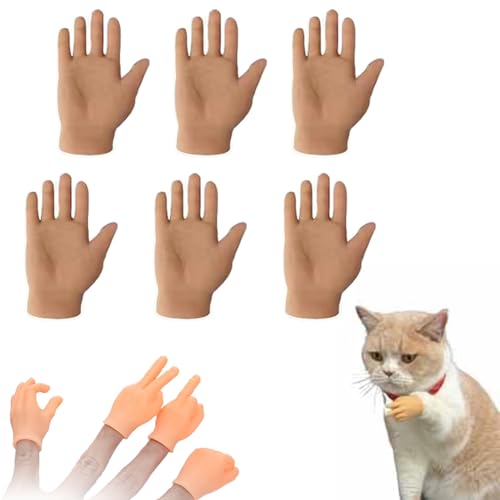 Konenbra Mini Hands for Cats - Tiny Hands for Cats, Tiny Hands for Fingers, Tiny Finger Hands, Mini Hands for Fingers, Mini Crossed Hands for Cats, Mini Human Hands for Cats, Tiny Hands Toy (6PC-D) von Konenbra