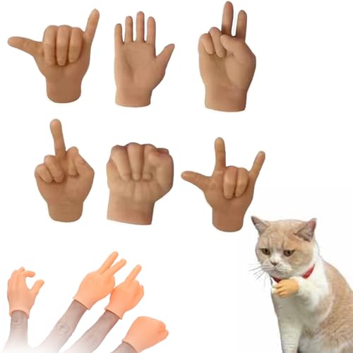 Konenbra Mini Hands for Cats - Tiny Hands for Cats, Tiny Hands for Fingers, Tiny Finger Hands, Mini Hands for Fingers, Mini Crossed Hands for Cats, Mini Human Hands for Cats, Tiny Hands Toy (6PC-G) von Konenbra