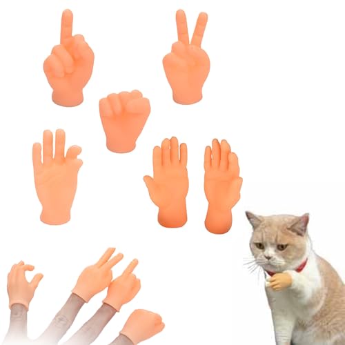 Konenbra Mini Hands for Cats - Tiny Hands for Cats, Tiny Hands for Fingers, Tiny Finger Hands, Mini Hands for Fingers, Mini Crossed Hands for Cats, Mini Human Hands for Cats, Tiny Hands Toy (6PC-H) von Konenbra
