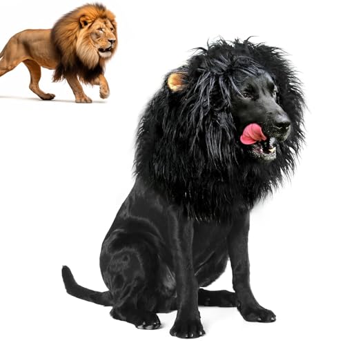 Lion Mane for Dog - Dog Lion Mane, Lion Mane Costume for Dog, Dog Lion Mane Costume, Realistic Lion Mane Wig, Lion Mane for Dog Costumes, Lion Mane Dog Collar, Adjustable Dog Lion Mane (Black) von Konenbra