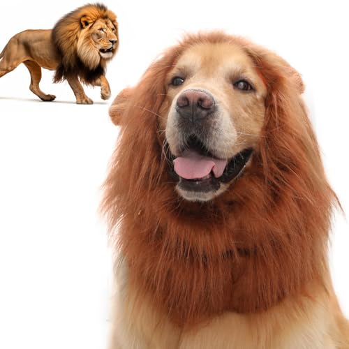 Lion Mane for Dog - Dog Lion Mane, Lion Mane Costume for Dog, Dog Lion Mane Costume, Realistic Lion Mane Wig, Lion Mane for Dog Costumes, Lion Mane Dog Collar, Adjustable Dog Lion Mane (Coffee) von Konenbra