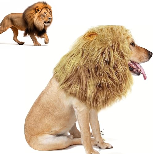 Lion Mane for Dog - Dog Lion Mane, Lion Mane Costume for Dog, Dog Lion Mane Costume, Realistic Lion Mane Wig, Lion Mane for Dog Costumes, Lion Mane Dog Collar, Adjustable Dog Lion Mane (Light Brown) von Konenbra