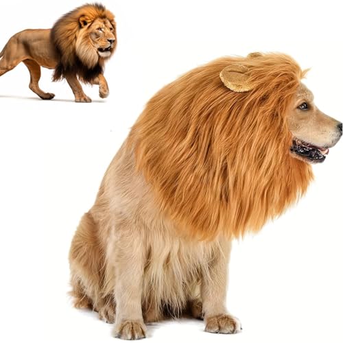 Lion Mane for Dog - Dog Lion Mane, Lion Mane Costume for Dog, Dog Lion Mane Costume, Realistic Lion Mane Wig, Lion Mane for Dog Costumes, Lion Mane Dog Collar, Adjustable Dog Lion Mane (Reddish Brown) von Konenbra