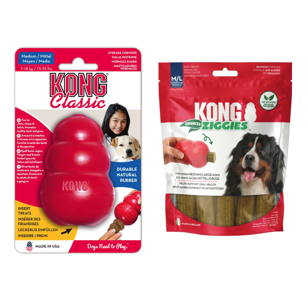 KONG Classic Spielzeug + Ziggies Enhanced Snack gratis! - KONG M (8,5 cm) + Kong Ziggies Enhanced (227 g) von Kong