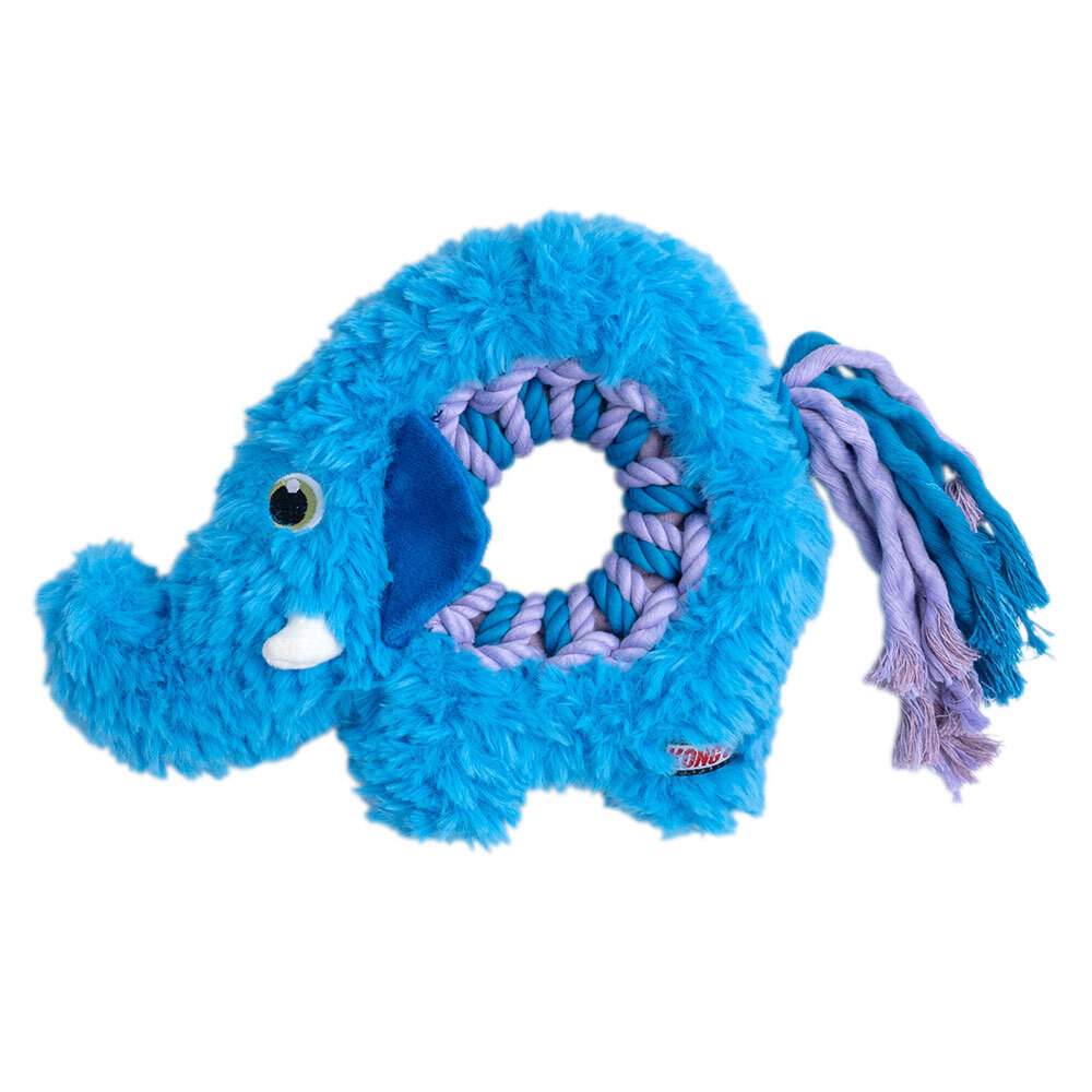 KONG Hunde-Plüschspielzeug Ringaroos Elefant blau, Maße: ca. 24 x 28 x 7,6 cm von Kong
